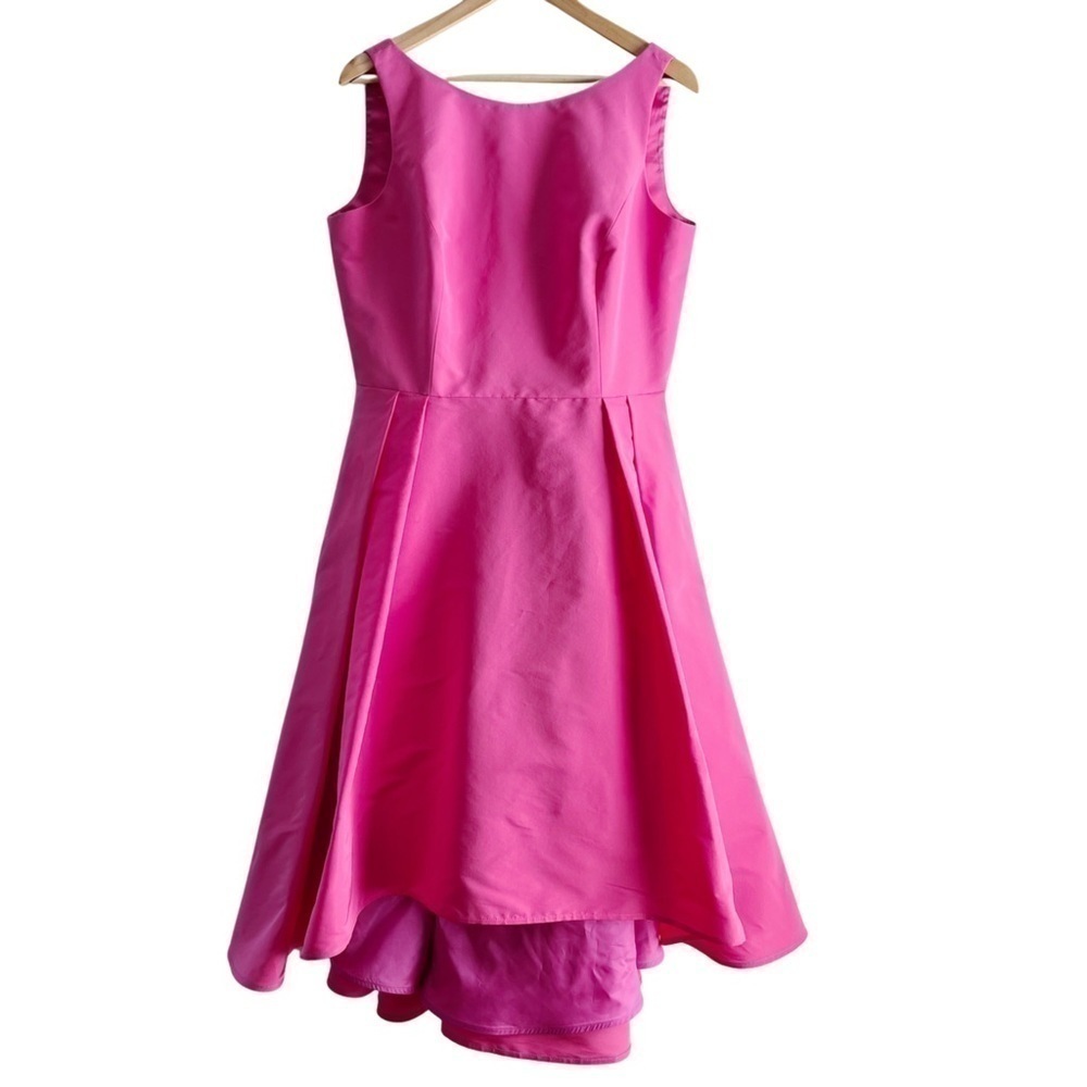 Frascara 100% Silk Fit & Flare Hi-Lo Formal Midi Dress in Magenta Pink, Size 14‎